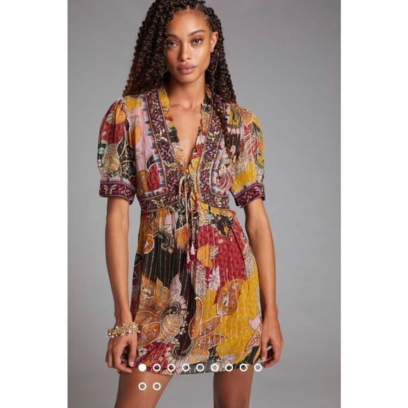 New Anthropologie x Verb Beaded Shimmer Mini Dress Size M - Picture 1 of 9